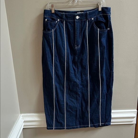Avec Les Filles Piped Denim Midi Pencil Skirt Size 14 - Picture 3 of 7